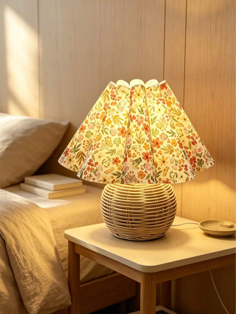 1pc USB Powered Woven Rattan Table Lamp, Ins Vintage Nordic Style Bedside Lamp, Multi-Purpose For Bedroom, Homestay, Restaurant, Camping, Minimalist Warm Light Atmosphere Night Light - Handmade Rattan Table Lamp - View 1