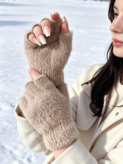 1 Stück Paar modische weiche Plüsch-Fingerhandschuhe für Damen, dick und kälteschützend, Touchscreen-Handschuhe, geeignet für Outdoor-Reiten, Sport, Winter, Halloween, Weihnachten, Valentinstag-Geschenk