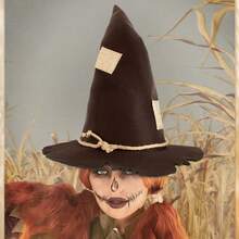 Cross-Border New Scarecrow Patch Witch Hat Halloween Witch Hat Party Accessory Costume - Rust Brown - View 5
