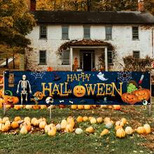 2D Flat Halloween Banner, 1pc, Happy Halloween Orange Background Decorative Banner - A - View 12