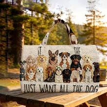 1pc Mibai Multi-Pattern Dog Quilted Cylinder Travel Tote Bag, Cute Pet Style, Suitable For Dog Lover Women, Halloween Thanksgiving Christmas Gift - Multicolor - View 8