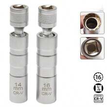 2pcs/Set Spark Plug Socket Wrench, 14mm+16mm, 3/8" Strong Magnetic Universal Swivel, Spark Plug Removal Tool With Magnet, 360° Rotating Adjustable Joint Design, Suitable For 19 Scenarios, Mechanical Repair, DIY Use - Silver - View 2