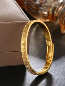 1pc Women's Luxury Textured Gold Hinge Bracelet, Sparkling Rhinestone Zirconia Clasp, Birthday Anniversary Holiday Gift, Daily Commute Jewelry - Gold - View 3