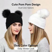 Topi Rajut Pom Pom Mewah Terbaru Musim Gugur/Dingin, Topi Beanie Wol Hangat & Tahan Dingin yang Modis dan Serbaguna, Unisex Cocok untuk Semua Usia - Topi wol pom-pom - View 1