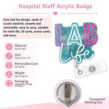 1pc Lab Life Glitter Badge Scroll - Retractable ID Holder For Nurses, Teachers, Medical Students, And Office Workers; Color Gradient Design; Includes Keychain; Made Of ABS Material. - Multicolor - View 7