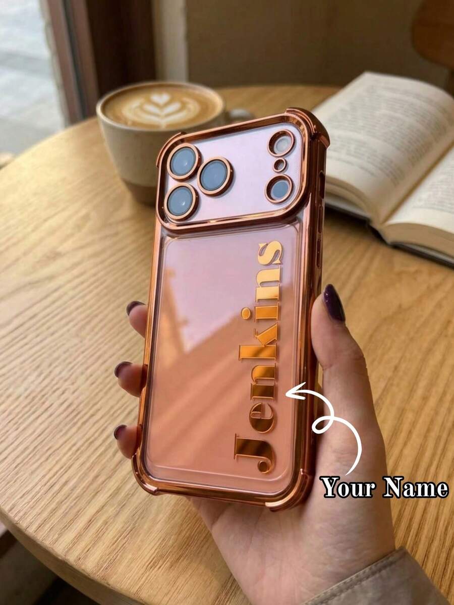 Customized Name Electroplated Four-Corner Shockproof Phone Case, Compatible With IPhone 17 18 Pro Max, Laser Printed Personalized Name Protective Phone Case, Anti-Drop Anti-Scratch Full Coverage Phone Case, Customized Gift For Men And Women, Suitable For Daily Commute, Work, And Gatherings