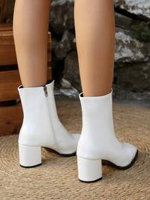 Women's Black Chunky Heel Knee-High Boots High Heel Black Long Boots - White 1799 - View 5