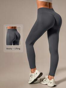 NcmRyu Women's Ono Pc Seamless Ribbed Solid Color High Waist Elastic Slim Fit Leggings Spring - Dark Grey - View 10