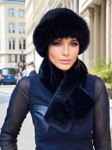 2pcs/Set European And American Fashion Warm & Versatile Best Seller Mongolian Cap, Bucket Hat, Floppy Hat Set With Matching Faux Fur Neck Scarf - Multicolor - View 9