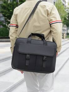 1pc Men's Business Travel Bag, Vintage Crossbody Handbag Design, Large Capacity Shoulder Bag, Zipper Closure, Adjustable Strap, Commute, Shopping, Daily Multi-Functional - Black - View 4