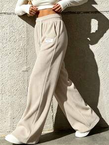 Celana Panjang Corduroy Model Lebar untuk Wanita Musim Gugur/Dingin, Model Baru, Pinggang Tinggi, Tali Serut, Longgar, Potongan Lurus, Celana Panjang - Khaki - View 6