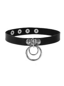 8pcs/Set Punk Rock Studded Choker Set, Unisex Necklace, Vintage Black Y2K Choker, PU Leather Rock Accessories - Style 1 - View 5