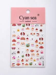 1PC Embossed Dog & Cake Nail Stickers, Preppy Back To School Cute Cartoon Puppy Dessert Nail Art Decals, Self‑Adhesive Nail Decor For Teen Girls Students - Multicolor - View 1