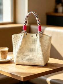 Classic Colorblock Polka Dot Casual Versatile Artistic Bucket Bag, Multi-Functional Daily Commute Handbag, Suitable For Niche Shopping And Dating - Beige - View 4