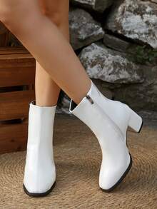 Women's Black Chunky Heel Knee-High Boots High Heel Black Long Boots - White 1799 - View 3