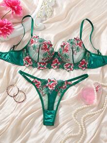 1套2件組女性萬聖節服裝，皇家藍透視蕾絲內衣套裝，適合浪漫約會與特殊場合 - 綠色 - 查看 1