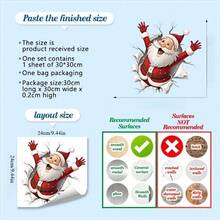 1pc Santa Claus Breaking Through Wall Toilet Sticker, Self-Adhesive PVC Matte Bathroom Decor, Removable No Residue, Cartoon Christmas Design With Dynamic Santa And Snowflake Tear Effect, For Toilet And Home Holiday Decoration To Create Festive Atmosphere - one-size - View 6