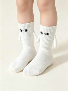 8-16 Years Boys And Girls Fun Magnetic Hands Together Middle Tube Socks, Parent-child Style Ha-ha Socks - White - View 4