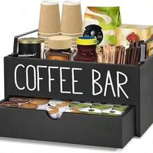 1PC Rustic Wooden Coffee Bar Storage, Countertop Coffee Pod Holder, Desktop Coffee Tea Seasoning Storage Box, Rustic‑Style Coffee Accessory Organizer, Bar Decoration, Home Storage & Organization - Multicolor - View 2