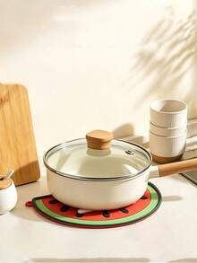1pc Watermelon Shaped Pot Lid Holder, Multi-Functional Kitchen Spoon Rest, Heat Resistant Mat - Orange - View 5