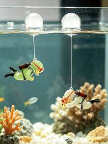2pcs Glowing Diver Aquarium Decor, Floating Mini Diver Fish Tank Decoration, Cute Underwater Landscape Resin Ornament, Ideal Holiday Gift For Christmas, Halloween, Home Party And Home Aquarium Decoration - A - View 5