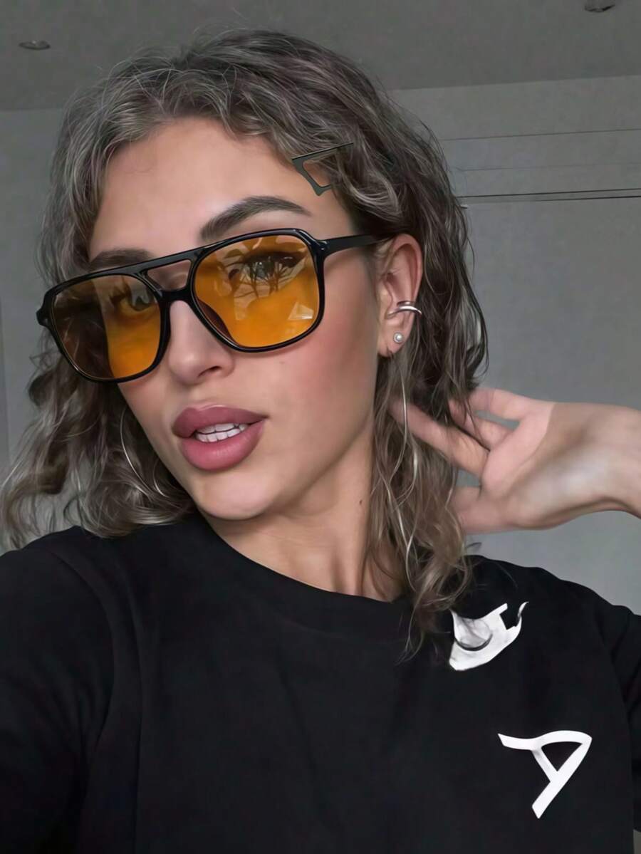 1 par de gafas de moda aviador de doble marco para mujer, adecuadas para el uso diario de la mujer, también aplicables para atuendos casuales y de negocios en otoño e invierno. Regalo ideal para vacaciones de verano en la playa, actividades al aire libre y viajes, especialmente adecuadas para vacaciones de verano en la playa. - Multicolor - Ver 1