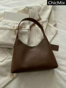 Solid Color Versatile Practical Letter Decor Gold Chain Women's Crossbody Bag, Suitable For Shopping, Wallet, Shopping, Young Women, College Students, Newcomers, White-Collar Workers. They Are Perfect For Office, University, Work, Business, Commuting, Outdoor Activities, Travel And Outings - Coffee - View 2