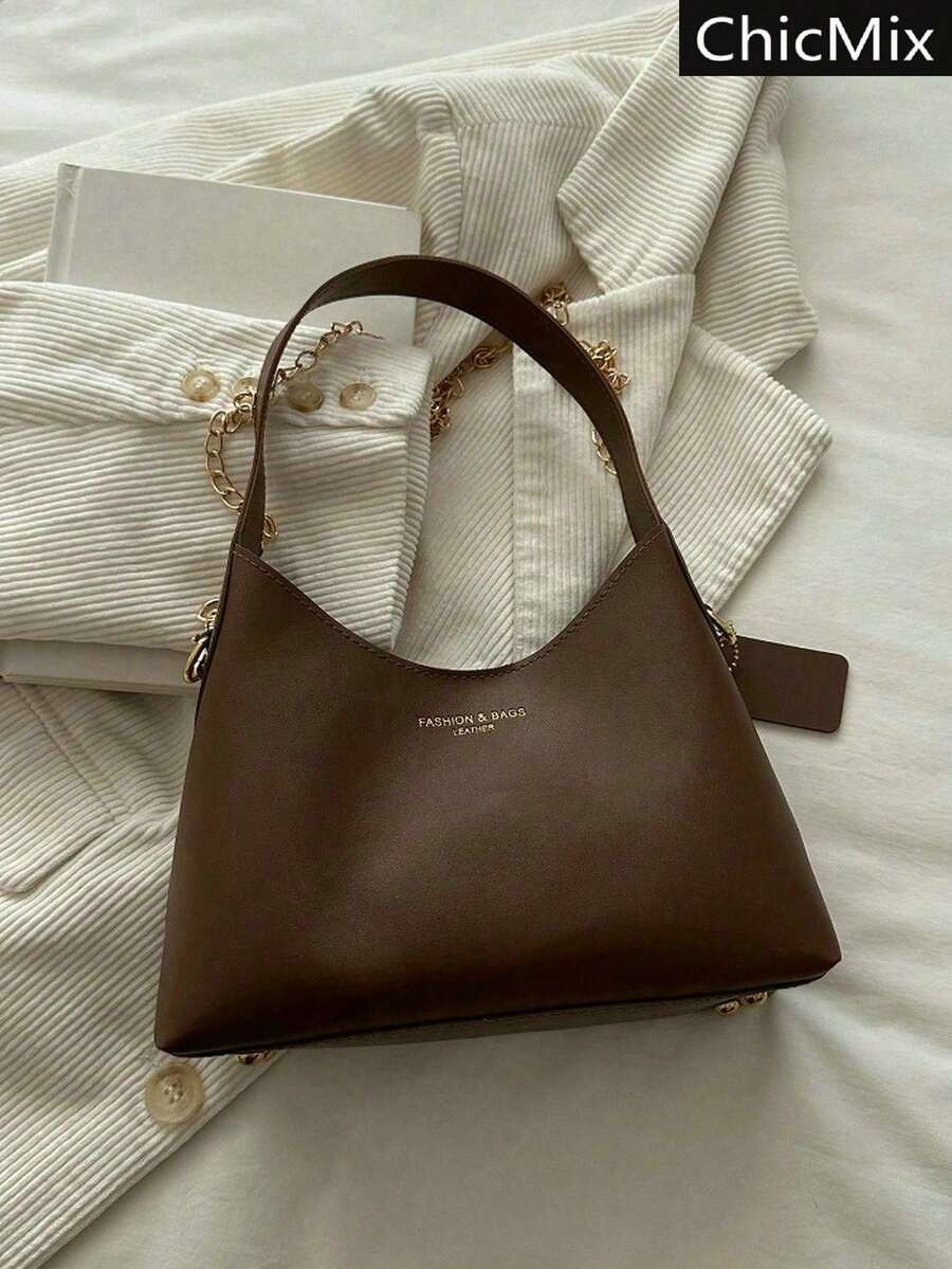 Solid Color Versatile Practical Letter Decor Gold Chain Women's Crossbody Bag, Suitable For Shopping, Wallet, Shopping, Young Women, College Students, Newcomers, White-Collar Workers. They Are Perfect For Office, University, Work, Business, Commuting, Outdoor Activities, Travel And Outings