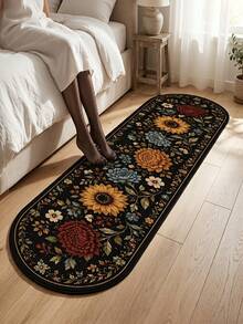 1 buah Karpet Panjang Motif Bunga Hitam, Karpet Beludru, Cocok untuk Dekorasi Ruangan, Keset Dalam Ruangan, Karpet Ruang Tamu, Keset Dapur, Karpet Kamar Tidur, Keset Kamar Mandi, Karpet yang Dapat Dicuci, Dekorasi Rumah, Dekorasi Kamar Tidur, Anti Selip dan Tahan Aus, Peredam Suara dan Peredam Kebisingan, Lembut dan Ramah Kulit - Hitam - View 2