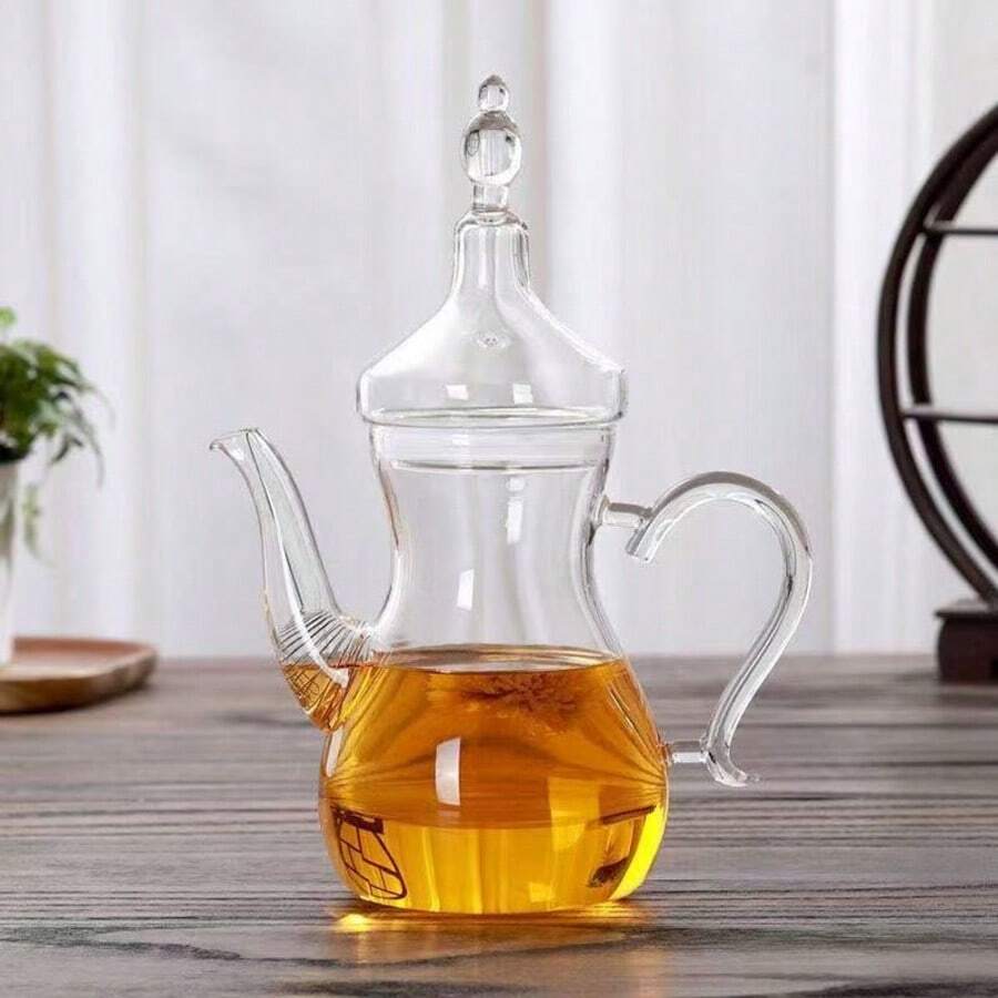 1pc-1000ml-Handmade Glass Teapot-Glass Coffee Pot-Can Be Heated Directly On Open Flame- Lamp Shaped Pot-Large Capacity-Flower Tea-Beauty Afternoon Tea Pot-Home Kitchen Storage Supplies - White - View 1