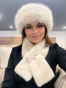 2pcs/Set European And American Fashion Warm & Versatile Best Seller Mongolian Cap, Bucket Hat, Floppy Hat Set With Matching Faux Fur Neck Scarf - Multicolor - View 3