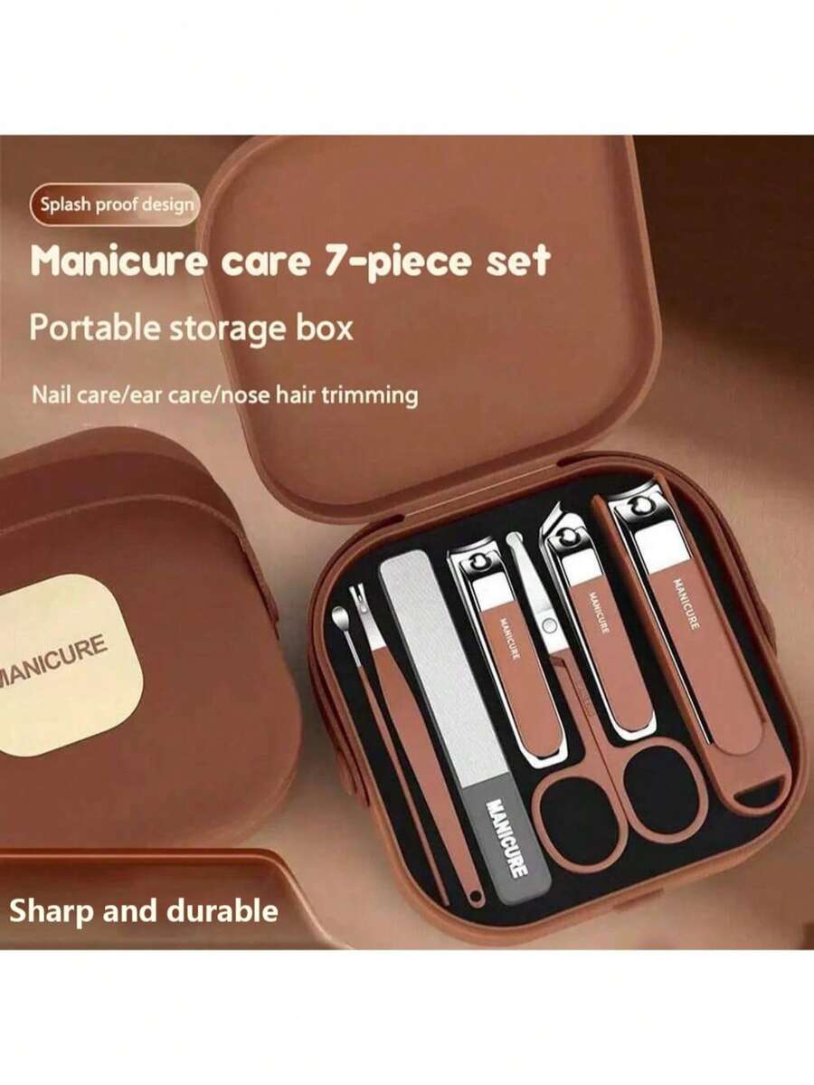 7pcs/Set Portable Nail Clipper Set, Anti-Splash Nail Trimmer Kit For Manicure & Pedicure - Multicolor - View 1