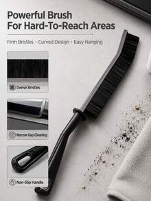 Long Handle Curved Gap Cleaning Brush, Dense Firm Bristles Crevice Dust Brush With Non-Slip Handle, Multi-Purpose Household Cleaner For Window Track, Sofa Gap, Keyboard And Hard-To-Reach Corners - Black - View 1