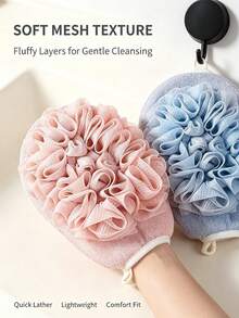 2+2pcs Frosted Bath Gloves, 2-In-1 Sponge Flower Integrated Design, Double-Sided Use, With Hanging Ring, Suitable For Bathroom Storage, Body Cleansing, Bath Exfoliation, Bathroom Accessories, Back To School, Halloween, Autumn - Combo Pack - View 8