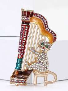 1pc Elastic Harp Cat Brooch, Creative Personalized Pin, High-End Jewelry Clothing Accessory - Piano-playing Cat - View 7