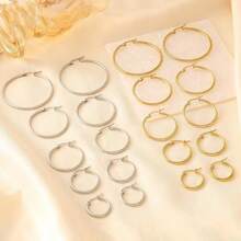 5 Pasang/Set Anting-Anting Unisex Stainless Steel, Set Perhiasan Tindik Telinga, Warna Baja & Warna Emas (2.0*10/15/20/25/30MM) - Anting-anting dengan diameter kawat 2,0 mm - View 1