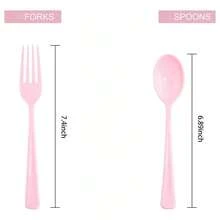 1pc Exquisite Stainless Steel Pink Fork & Spoon Set, Elegant Wedding, Birthday, Reception And Event Tableware, Mirror Polished, Perfect For Wedding And Birthday Parties - Pink - View 10