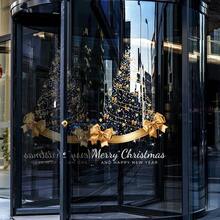 1pc 45*60cm Gold Christmas Tree Static Window Sticker, Merry Christmas, Happy New Year Static Glass Decal, Reusable, Removable Door Window Display Decoration Sticker - KJ-50 - View 7