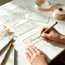 50pcs/100pcs Acrylic Business Cards, Acrylic Perforated Wedding Name Cards, Keychains, Rectangular Table Place Cards, Handwritten Calligraphy Boards, Guest Name Decorative Plaques, Wedding Decor, Transparent Blank Personalized Labels - View 6
