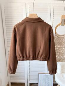 Tween Girl Korean Style Minimalist Elegant Warm Fashion Short Versatile Brown Jacket - Brown - View 3