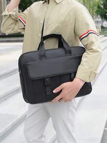 1pc Men's Business Travel Bag, Vintage Crossbody Handbag Design, Large Capacity Shoulder Bag, Zipper Closure, Adjustable Strap, Commute, Shopping, Daily Multi-Functional - Black - View 6