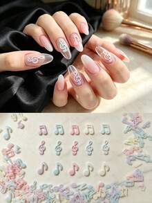 20-200Pcs Colorful Music Note Nail Charms - Alloy 3D Treble Clef Decorations, Dopamine Colors, For DIY Manicure - Multicolor - View 3