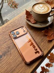 Customized Name Electroplated Four-Corner Shockproof Phone Case, Compatible With IPhone 17 18 Pro Max, Laser Printed Personalized Name Protective Phone Case, Anti-Drop Anti-Scratch Full Coverage Phone Case, Customized Gift For Men And Women, Suitable For Daily Commute, Work, And Gatherings - Orange - View 4