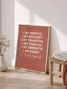 1pc Wall Art, Quotes Poster, I Am Hopeful Resilient Thoughtful Fearless Energetic Ready I Trust Myself, Boys Girls Wall Art For Boys Bedroom, Suitable For Living Room, Bedroom Decoration, Housewarming Gift, Frameless, Halloween Christmas Decor - Text a - View 1