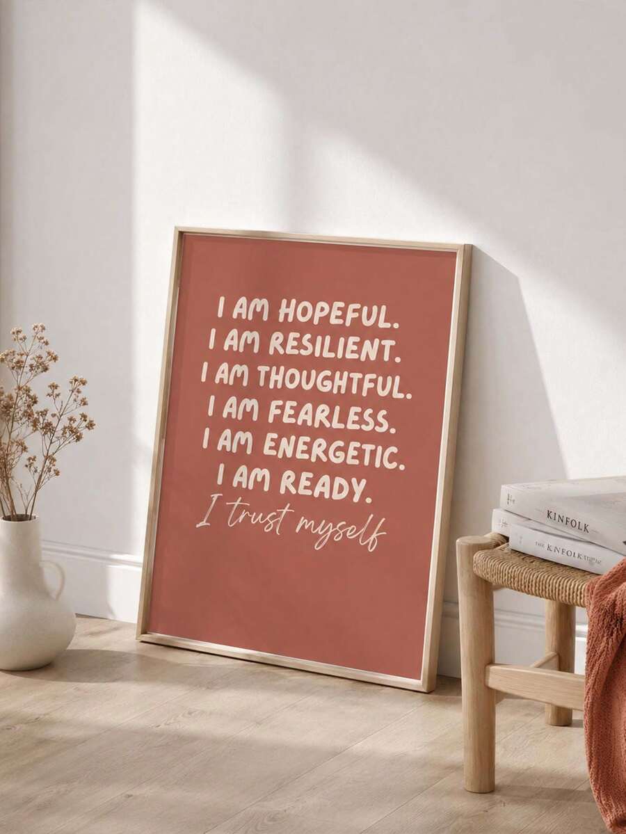 1pc Wall Art, Quotes Poster, I Am Hopeful Resilient Thoughtful Fearless Energetic Ready I Trust Myself, Boys Girls Wall Art For Boys Bedroom, Suitable For Living Room, Bedroom Decoration, Housewarming Gift, Frameless, Halloween Christmas Decor - Text a - View 1