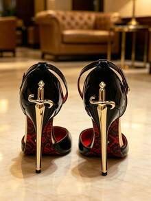 XfxfA 1 Pair Fashionable Women's High Heels With Shiny Metallic Stiletto Heel, Suitable For Date/Banquet/Party Occasions. - Black - View 1