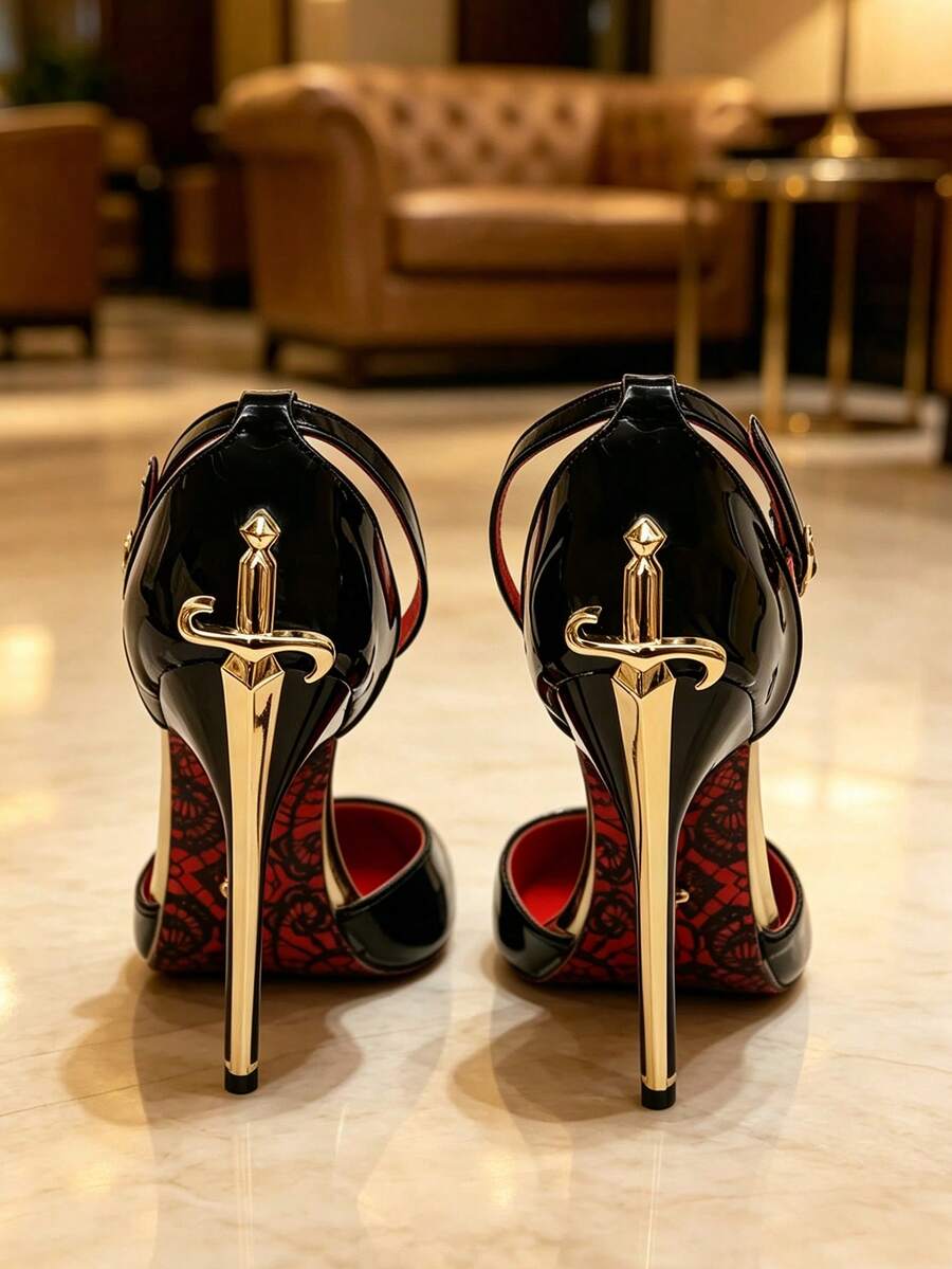 XfxfA 1 Pair Fashionable Women's High Heels With Shiny Metallic Stiletto Heel, Suitable For Date/Banquet/Party Occasions. - Black - View 1