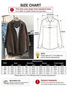 Women's Solid Color Pocket Front Button-Down Casual Shirt, Autumn - Dark Brown - View 5