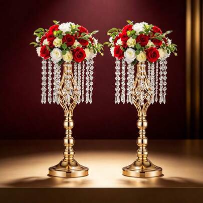 2 piezas Soporte plano de flor de acrílico, decoración de mesa de boda, adecuado para boda, fiesta, cena, evento, hotel, decoración del hogar, regalo