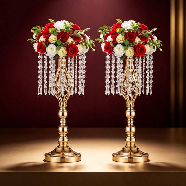 2 piezas Soporte plano de flor de acrílico, decoración de mesa de boda, adecuado para boda, fiesta, cena, evento, hotel, decoración del hogar, regalo